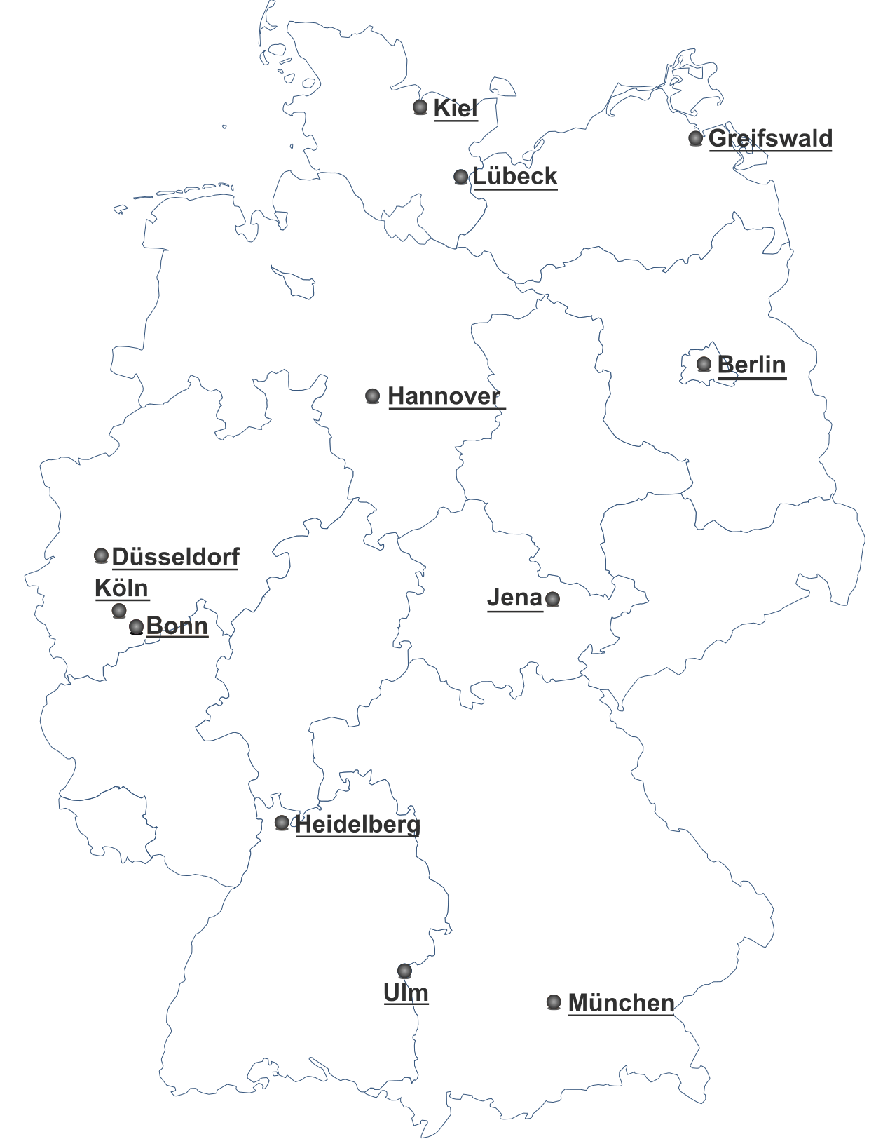 Landkarte mit den Zentren