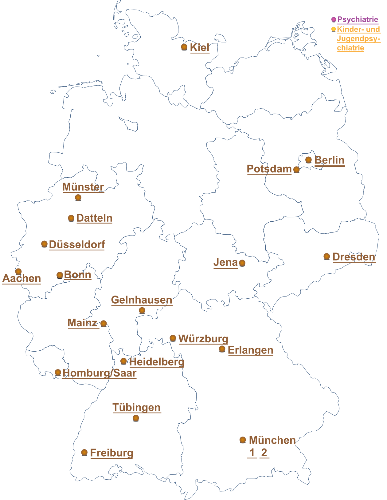 Landkarte mit den Zentren