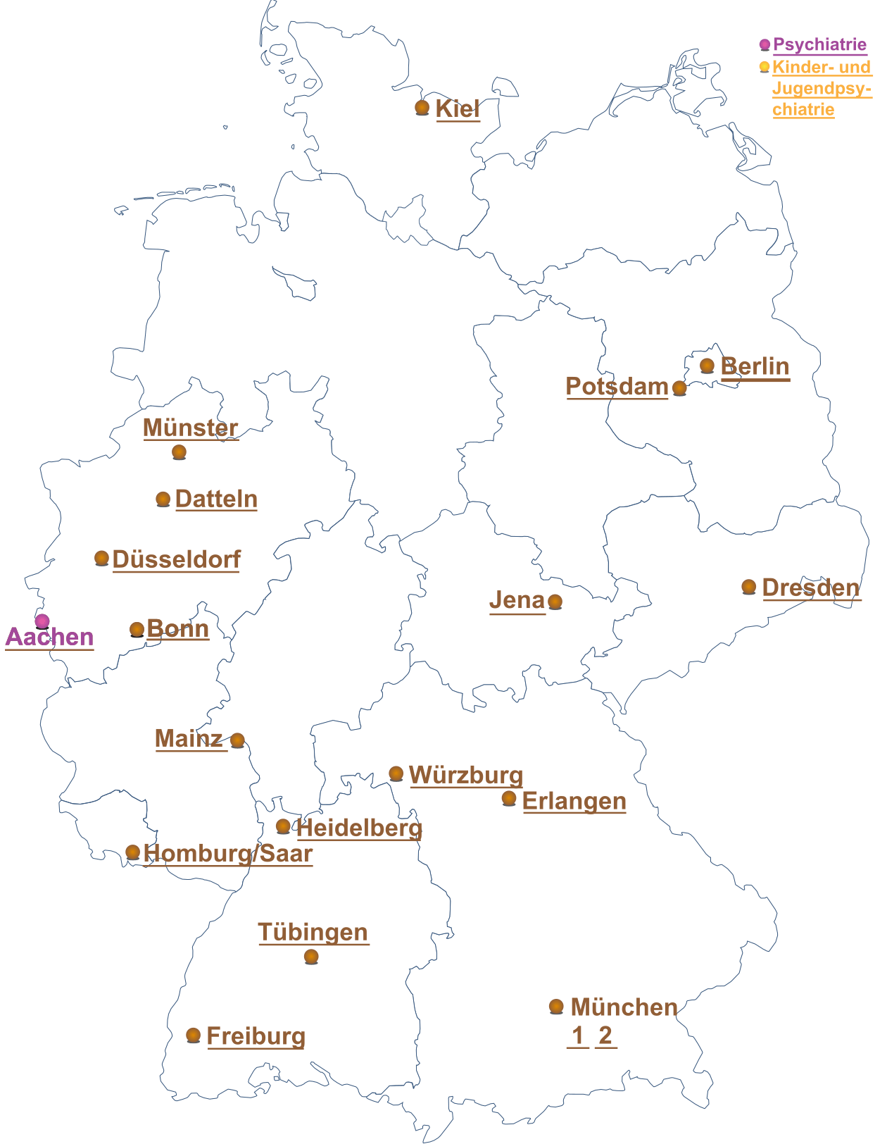Landkarte mit den Zentren