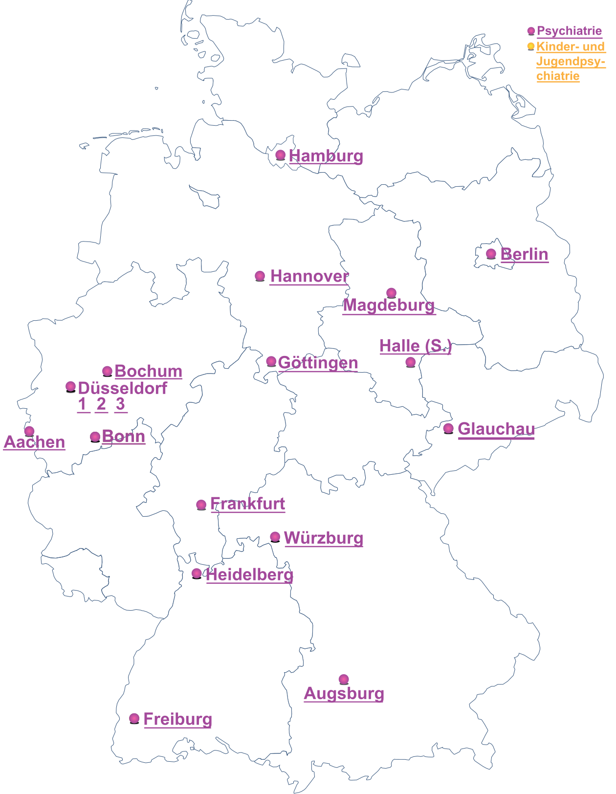 Landkarte mit den Zentren