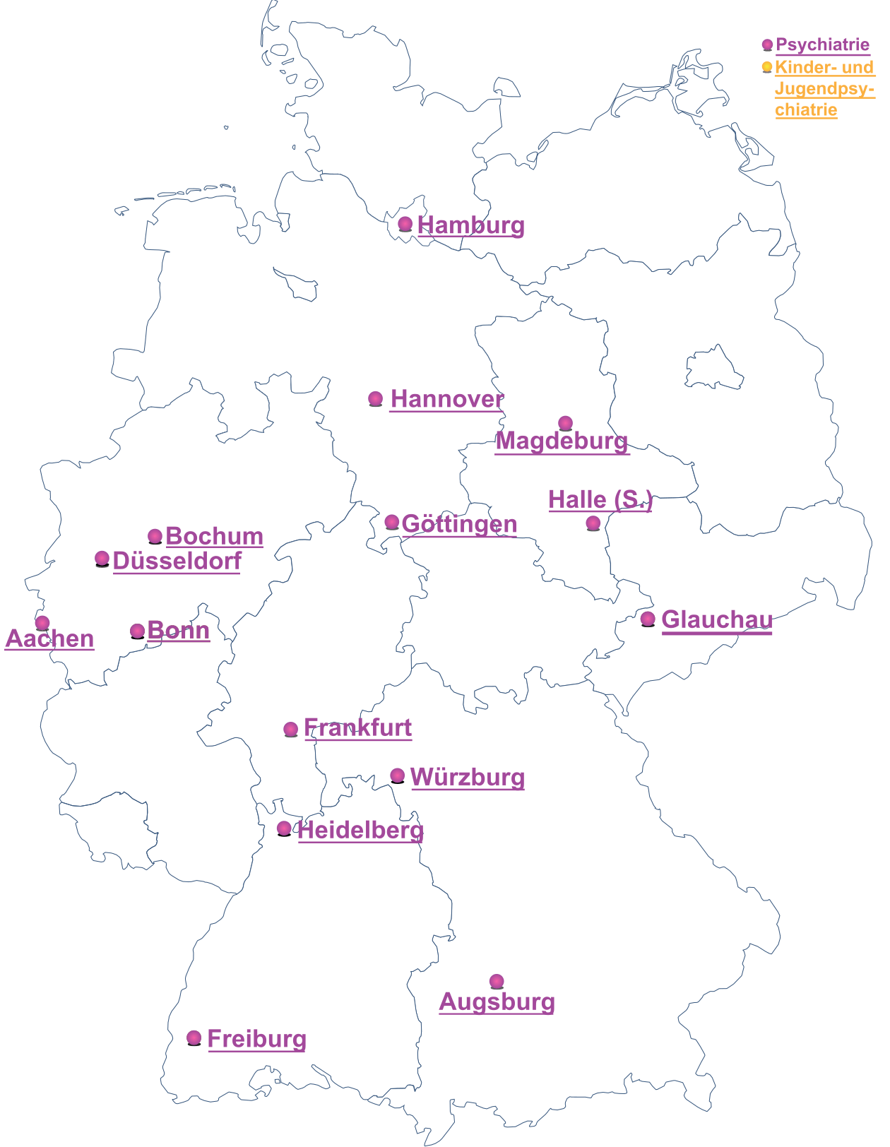 Landkarte mit den Zentren